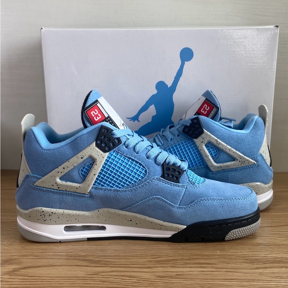 Brand New Retro 4 ‘University Blue’ -Men's Suede Basketball Sneakers Trainers - Picture 3 of 5